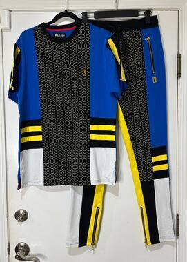 Makobi Men’s 2 Piece Tracksuit Royal Blue Yellow Black White Sz Medium Pre-Loved